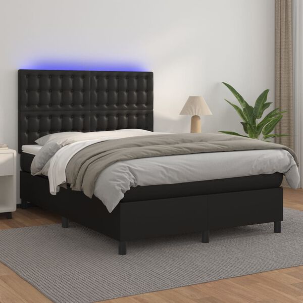 vidaXL Boxspringbett mit Matratze & LED Schwarz 140x190 cm Kunstleder