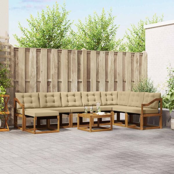 vidaXL Outdoor-Sofagarnitur mit Kissen 9 pcs Natur und Beige