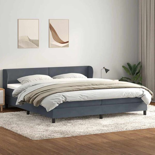 vidaXL Boxspringbett mit Matratzen Dunkelgrau 180x220 cm Samt