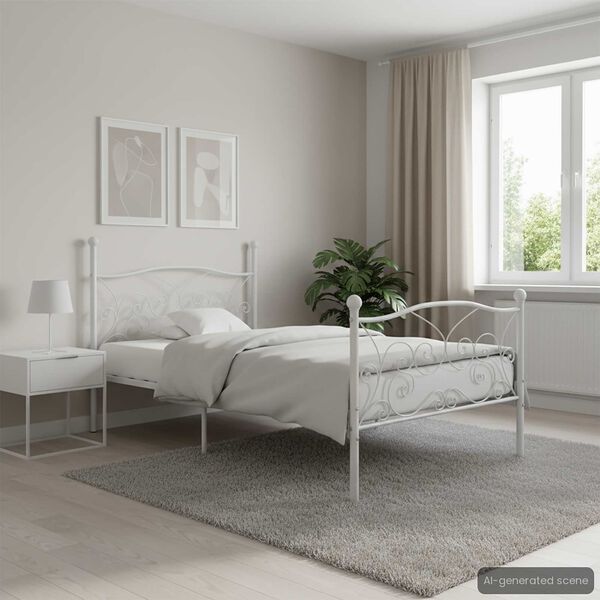 vidaXL Bettgestell mit Lattenrost Wei&szlig; Metall 90 x 200 cm