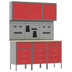 vidaXL Werkbank 8 stk. Rot und Grau Ingenieure Holz und Stahl