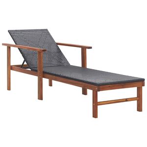 vidaXL Sonnenliege Poly Rattan und Massivholz Akazie Schwarz