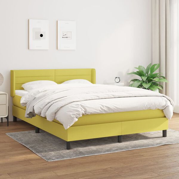 vidaXL Boxspringbett mit Matratze Gr&uuml;n 140x200 cm Stoff
