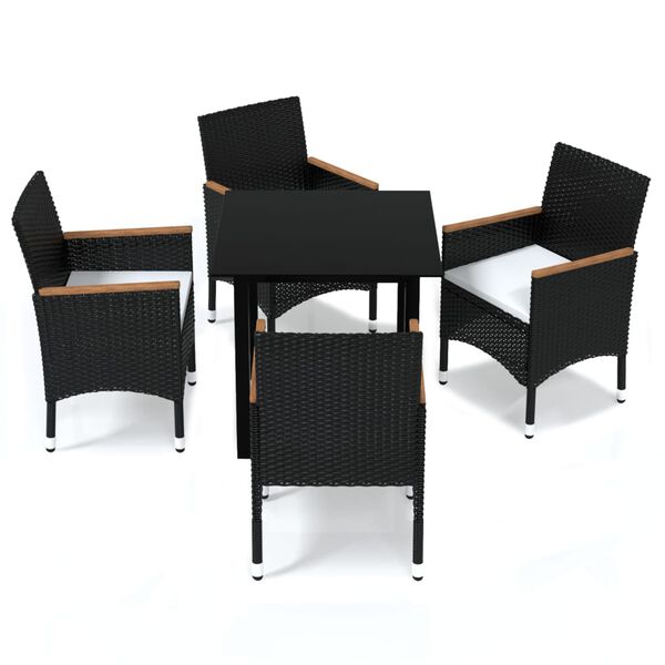 vidaXL 5-tlg. Garten-Essgruppe mit Kissen Poly Rattan Schwarz