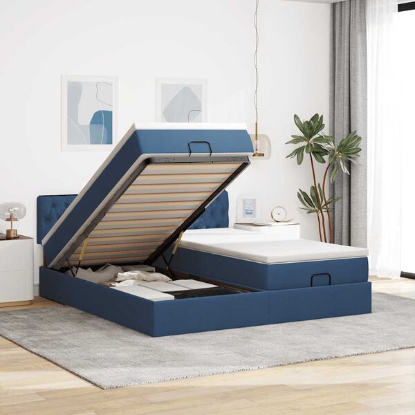 vidaXL Ottoman-Bett mit Matratzen Blau 200x200 cm Stoff