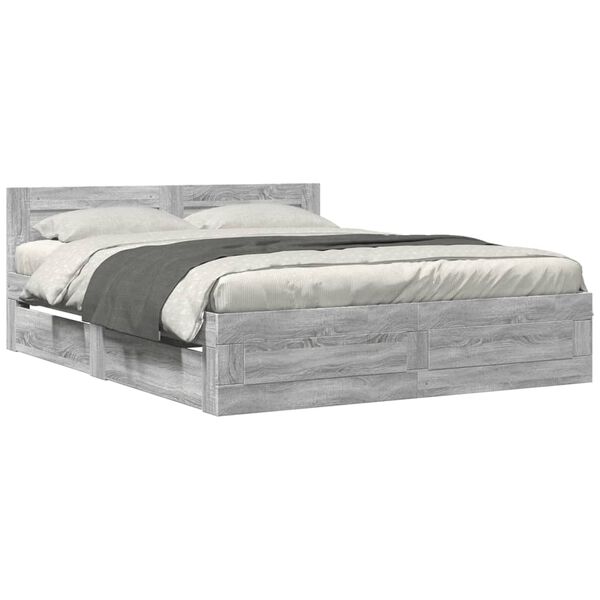 vidaXL Bettgestell mit Kopfteil Grau Sonoma 150x200 cm Holzwerkstoff
