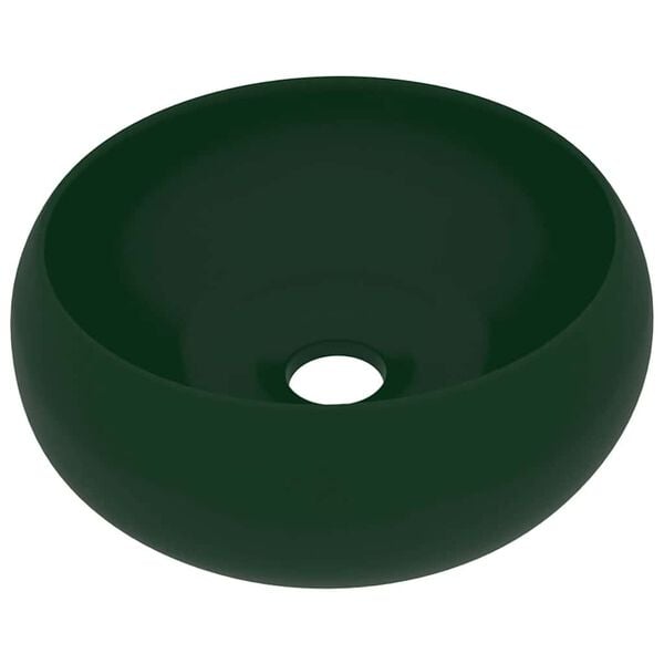 vidaXL Luxuri&ouml;ses Waschbecken Rund Matt Dunkelgr&uuml;n 40x15 cm Keramik