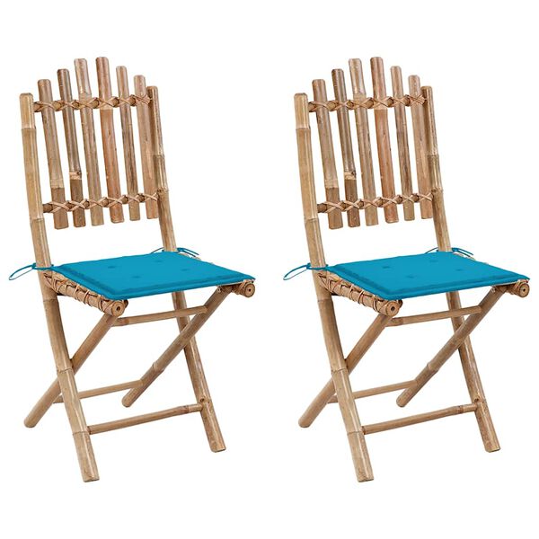 vidaXL Klappbare Gartenst&uuml;hle 2 Stk. mit Kissen Bambus
