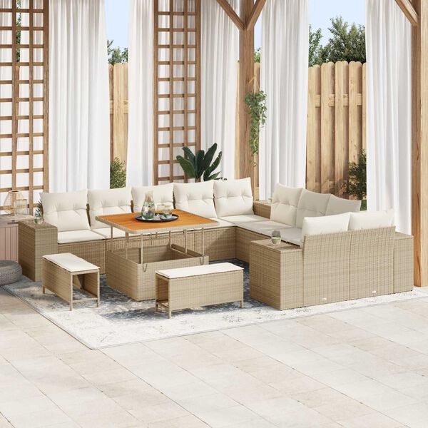 vidaXL Gartensofa-set mit Kissen 13 pcs Beige und Creme Poly-Rattan
