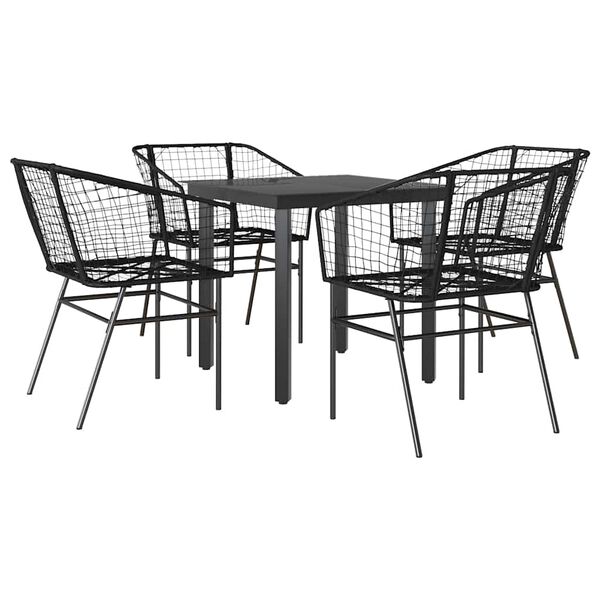 vidaXL 5-teiliges Garten-Esszimmerset aus schwarzem Polyrattanglas
