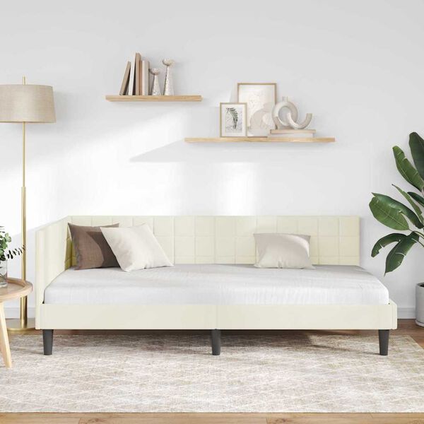 vidaXL Eckbettgestell mit Kopfteil Creme 90 cm x 190 cm Samt