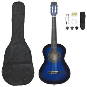 vidaXL 8-tlg. Klassische Gitarre Set für Anfänger Blau 1/2 34"