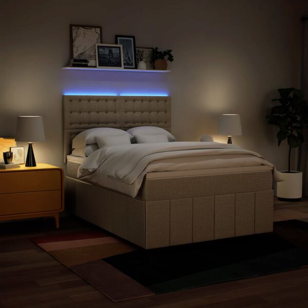 vidaXL Boxspringbett mit Matratze Creme 160x200 cm Stoff