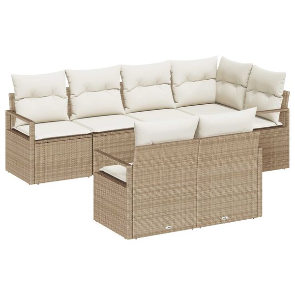 vidaXL Gartensofa-set mit Kissen 7 pcs Beige und Wei&szlig; Poly-Rattan