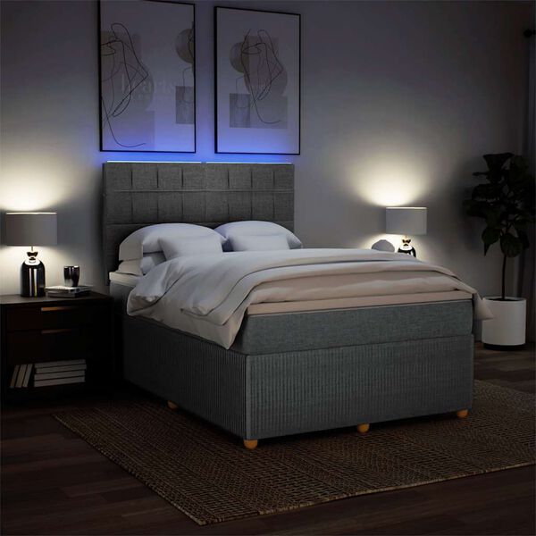vidaXL Boxspringbett mit Matratze Hellgrau 160x200 cm Stoff