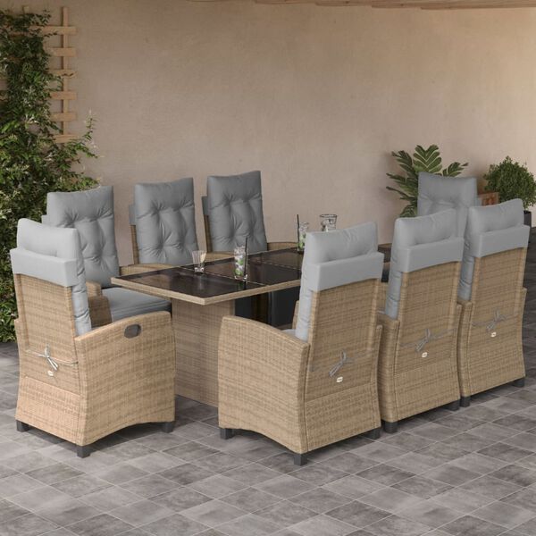 vidaXL 9-tlg. Garten-Essgruppe mit Kissen Beigemischung Poly Rattan