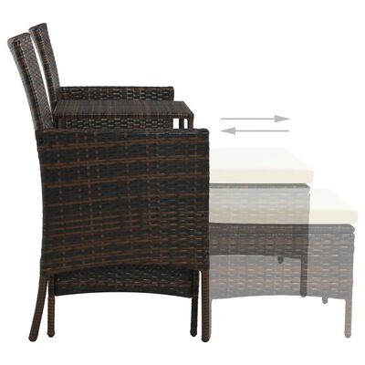 vidaXL 2-Sitzer-Gartensofa mit Tisch & Hocker Poly Rattan Braun