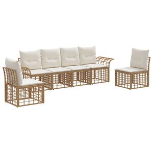 vidaXL Outdoor-Sofagarnitur 6 pcs Nat&uuml;rlich und Cremwei&szlig; Polyester