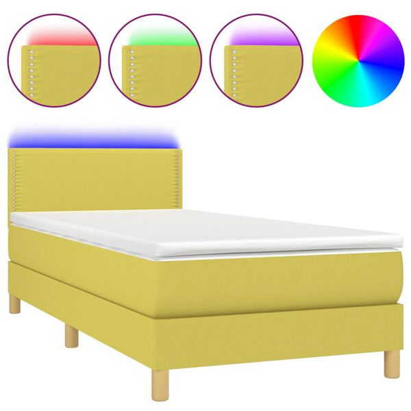 vidaXL Boxspringbett mit Matratze & LED Gr&uuml;n 90x190 cm Stoff