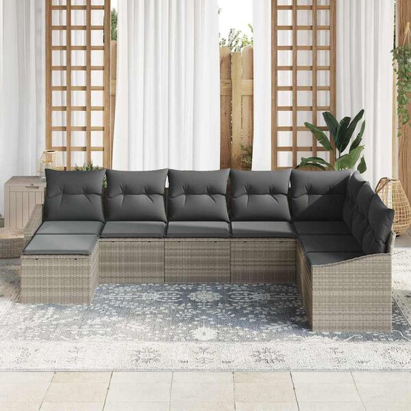 vidaXL Sofa Set mit Kissen 8 pcs Hellgrau Poly-Rattan