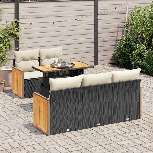 vidaXL 6-tlg. Garten-Sofagarnitur mit Kissen Schwarz Poly Rattan