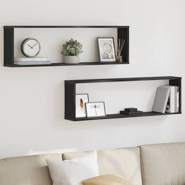 vidaXL W&uuml;rfelregale 2 Stk. Schwarz Eichen-Optik 100x15x30 cm