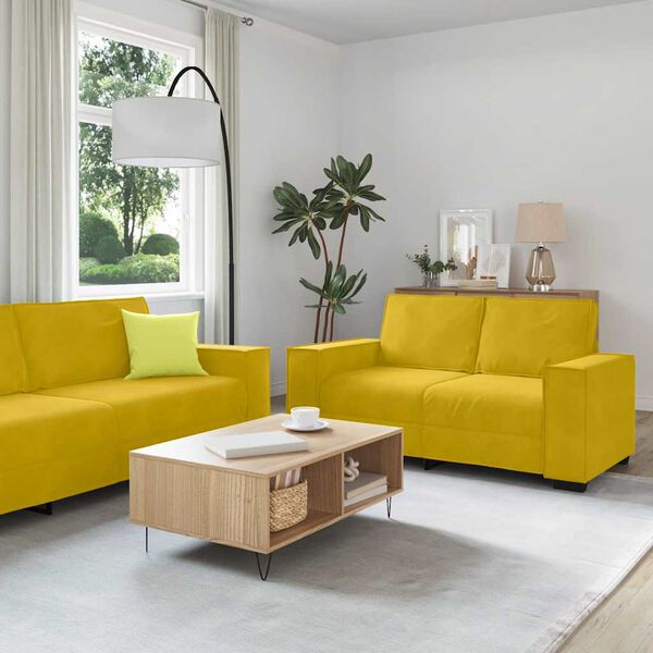 vidaXL 3-tlg. Sofagarnitur mit Kissen Gelb Samt