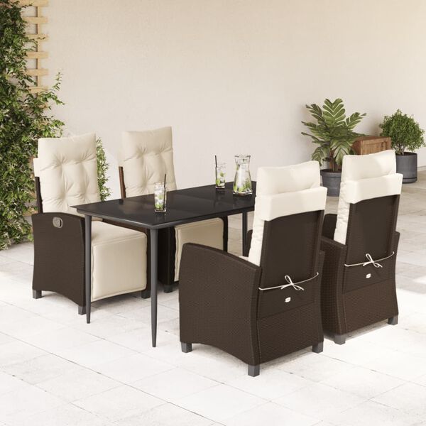 vidaXL 5-tlg. Garten-Essgruppe mit Kissen Braun Poly Rattan