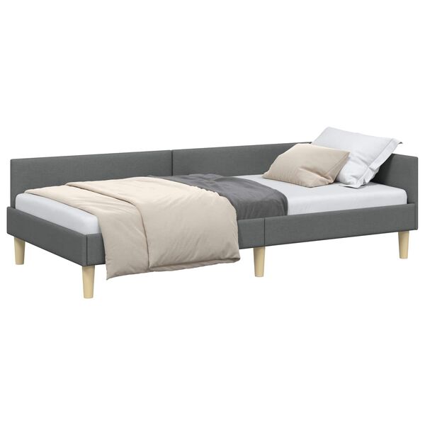 vidaXL Eckbettgestell mit Kopfteil Dunkelgrau 100 x 200 cm Stoff