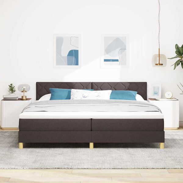 vidaXL LED Boxspringbett mit Matratze Dunkelbraun 200 x 200 cm Stoff