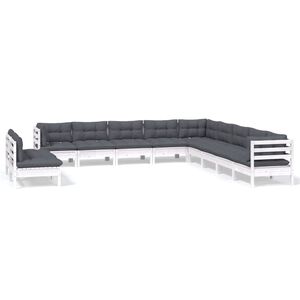 vidaXL 11-tlg. Garten-Lounge-Set mit Kissen Wei&szlig; Massivholz Kiefer
