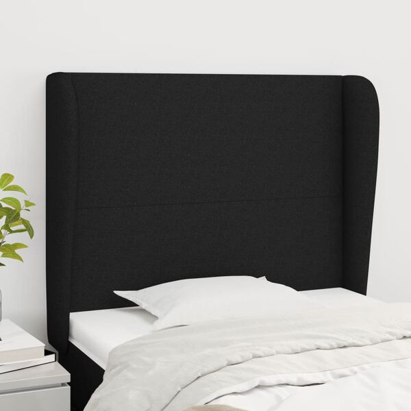 vidaXL Kopfteil mit Ohren Schwarz 93x23x118/128 cm Stoff