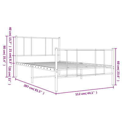 vidaXL Bettgestell mit Kopf- und Fußteil Metall Weiß 107x203 cm