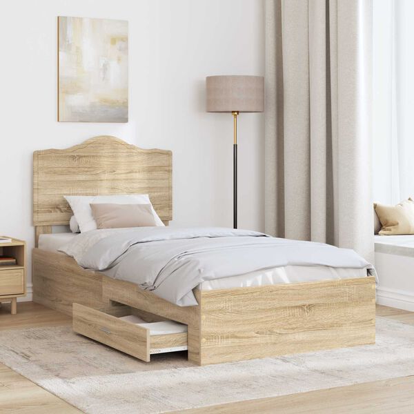 vidaXL Bettrahmen mit Kopfteil Sonoma-Eiche 100 x 200 cm Holzwerkstoff