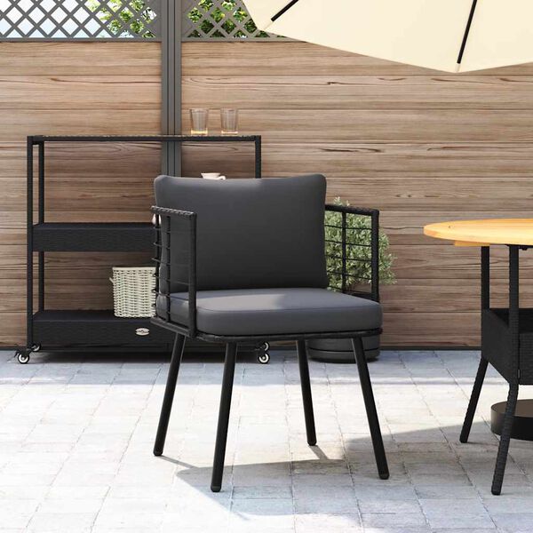 vidaXL Gartensessel mit Kissen Schwarz Poly Rattan