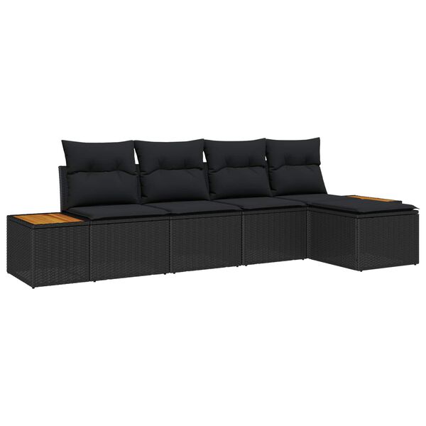 vidaXL Gartensofa-set mit Kissen 5 pcs Schwarz Poly Rattan