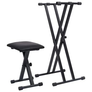 vidaXL Doppelstrebiger Keyboard-St&auml;nder und Hocker Set Schwarz