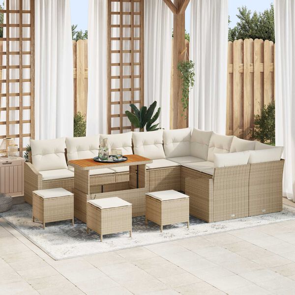 vidaXL Garten-Sofa-Set mit Kissen 13 pcs Beige Poly Rattan