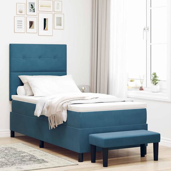 vidaXL Boxspringbett mit Matratze Dunkelblau 100 x 200 cm Samt
