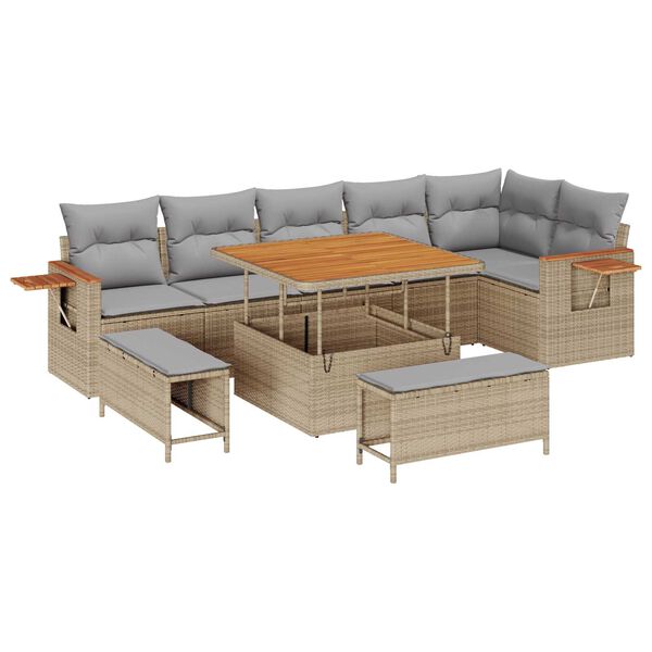 vidaXL Garten-Sofa-Set mit Kissen 9 pcs Beige und Hellgrau