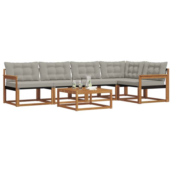 vidaXL Outdoor-Sofagarnitur mit Kissen 6 pcs Nat&uuml;rlich und Hellgrau