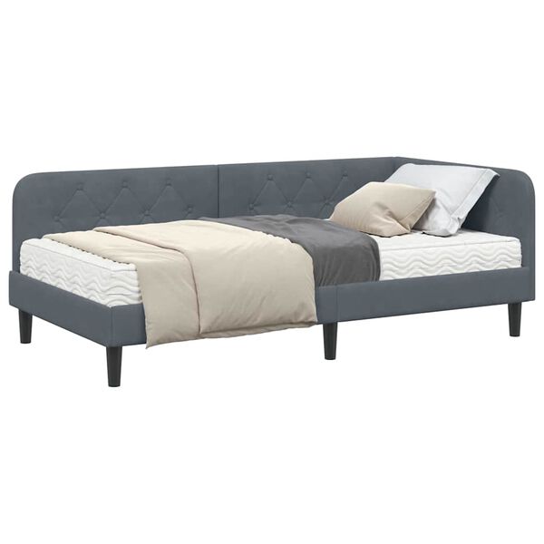 vidaXL Eckbettgestell mit Matratze Dunkelgrau 90 x 200 cm Samt
