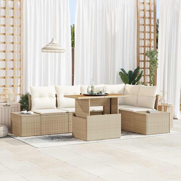 vidaXL Garten Essgruppe mit Kissen mit Kissen 6 pcs Beige und Creme