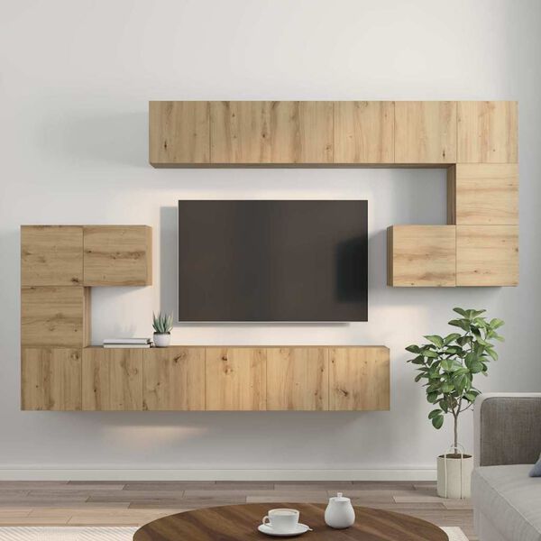 vidaXL TV-Schrankset Wandmontiert 10 pcs Artisan-Eiche Holzwerkstoff