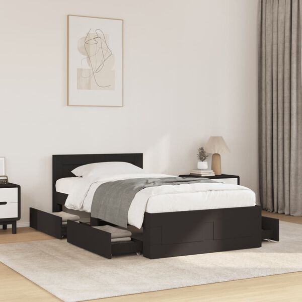 vidaXL Bettgestell mit Kopfteil ohne Matratze Schwarz 90x200 cm