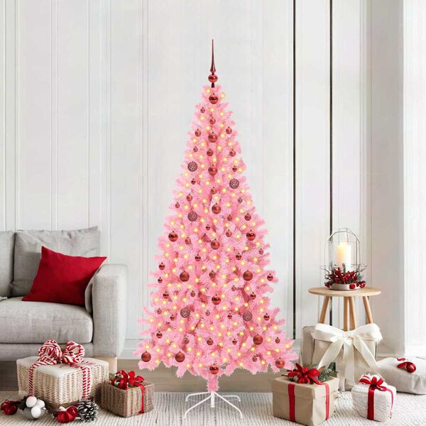 vidaXL Weihnachtsbaum mit 300 LEDs mit St&auml;nder Rosa 210 cm PVC