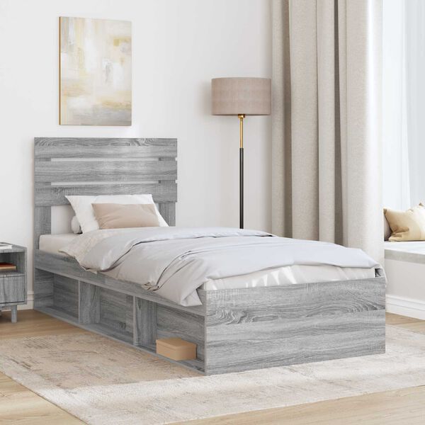 vidaXL Bettrahmen Graues Sonoma 100 x 200 cm Massives Kiefernholz