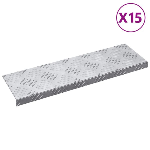 vidaXL Treppe Tritt Rechtwinklig 15 pcs Silber 60 x 18 cm Aluminium