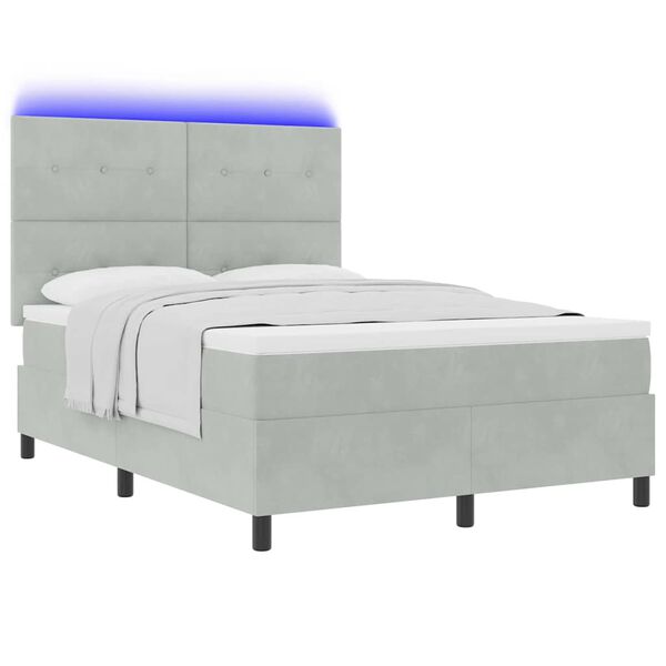 vidaXL LED Boxspringbett mit Matratze Hellgrau 140 x 190 cm Samt