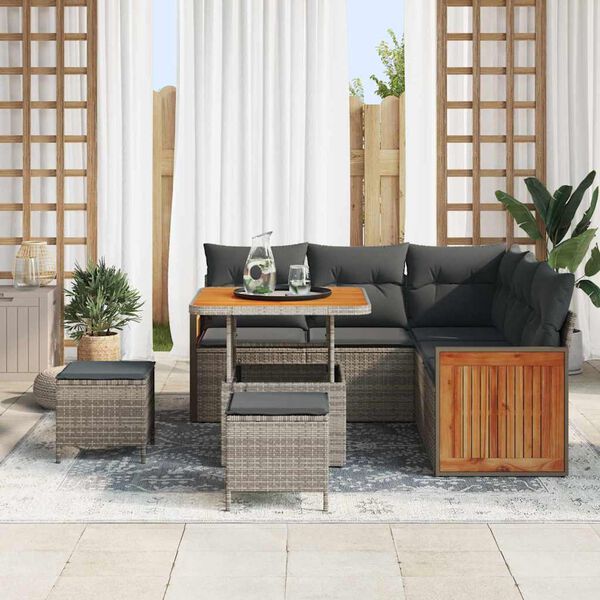 vidaXL Gartensofa-set mit Kissen 9 pcs Grau Poly-Rattan